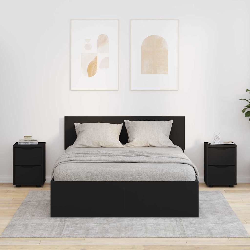 Sengeborde 2 pcs Sort 30,5 x 30 x 43 cm Konstrueret træ
