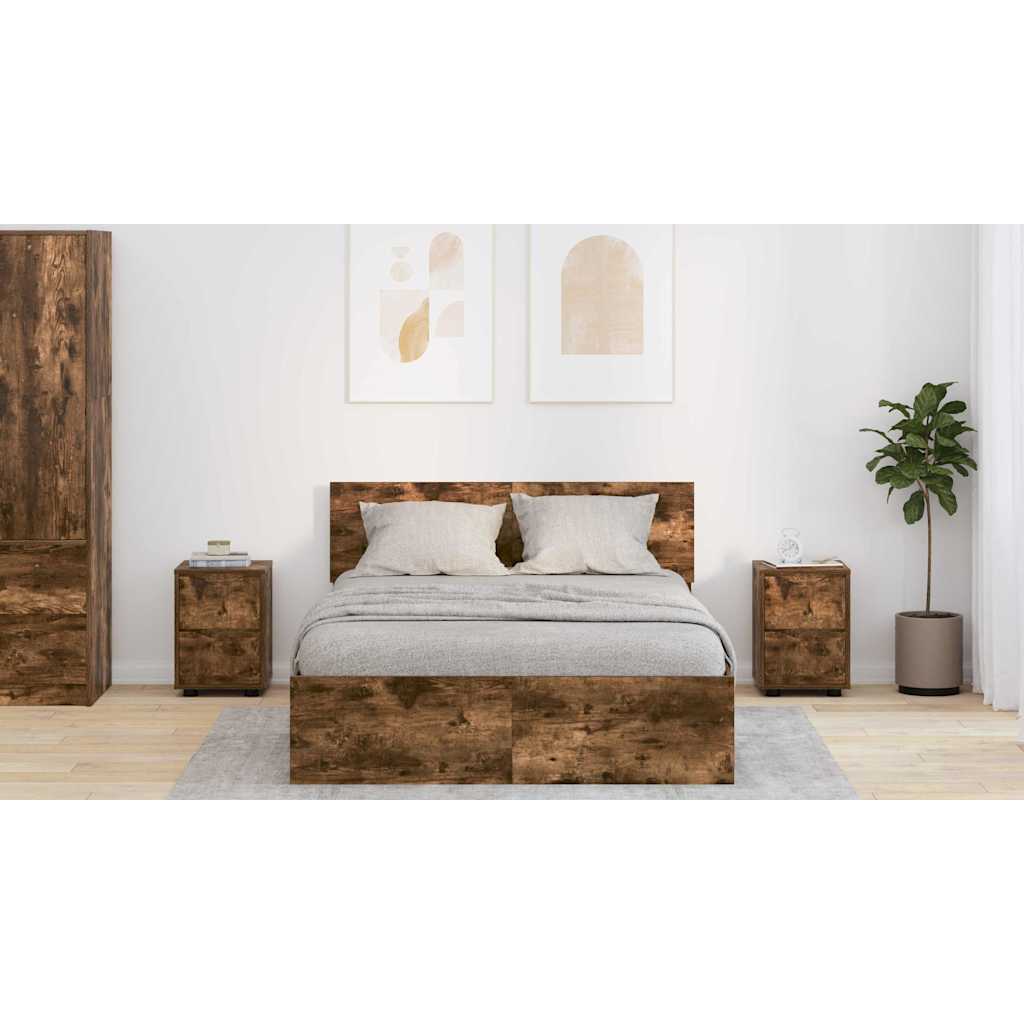 Sengeborde 2 pcs Røget eg 30,5 x 30 x 43 cm Konstrueret træ