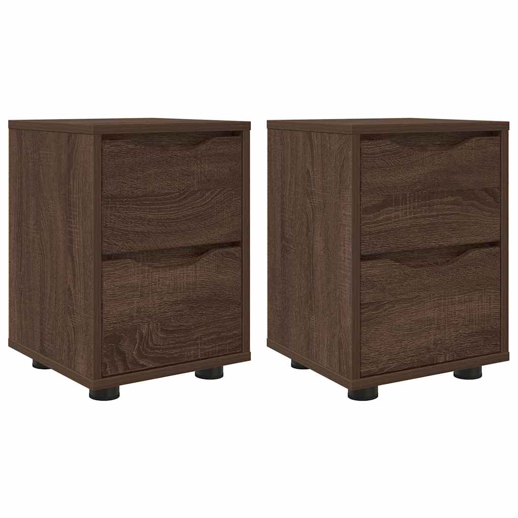 Sengeborde 2 pcs Brun eg 30,5 x 30 x 43 cm Konstrueret træ