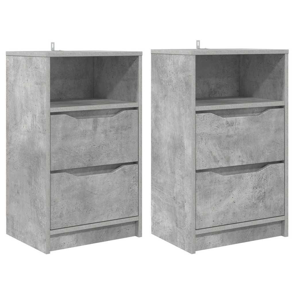 Sengeborde 2 pcs Beton Grå 40 x 30 x 467 cm Konstrueret træ