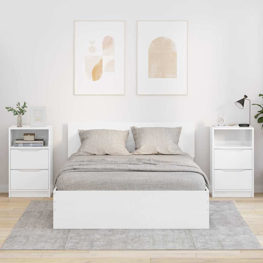 Sengeborde med skuffe 2 pcs Høj gloss hvid 40 x 30 x 467 cm