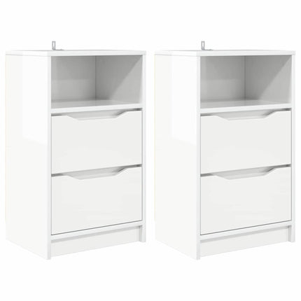 Sengeborde 2 stk. Hvid højglans 40 x 30 x 67 cm Konstrueret træ