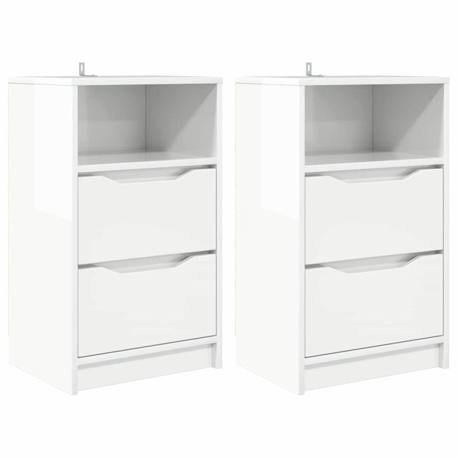 Sengeborde 2 stk. Høj gloss hvid 40 x 30 x 467 cm