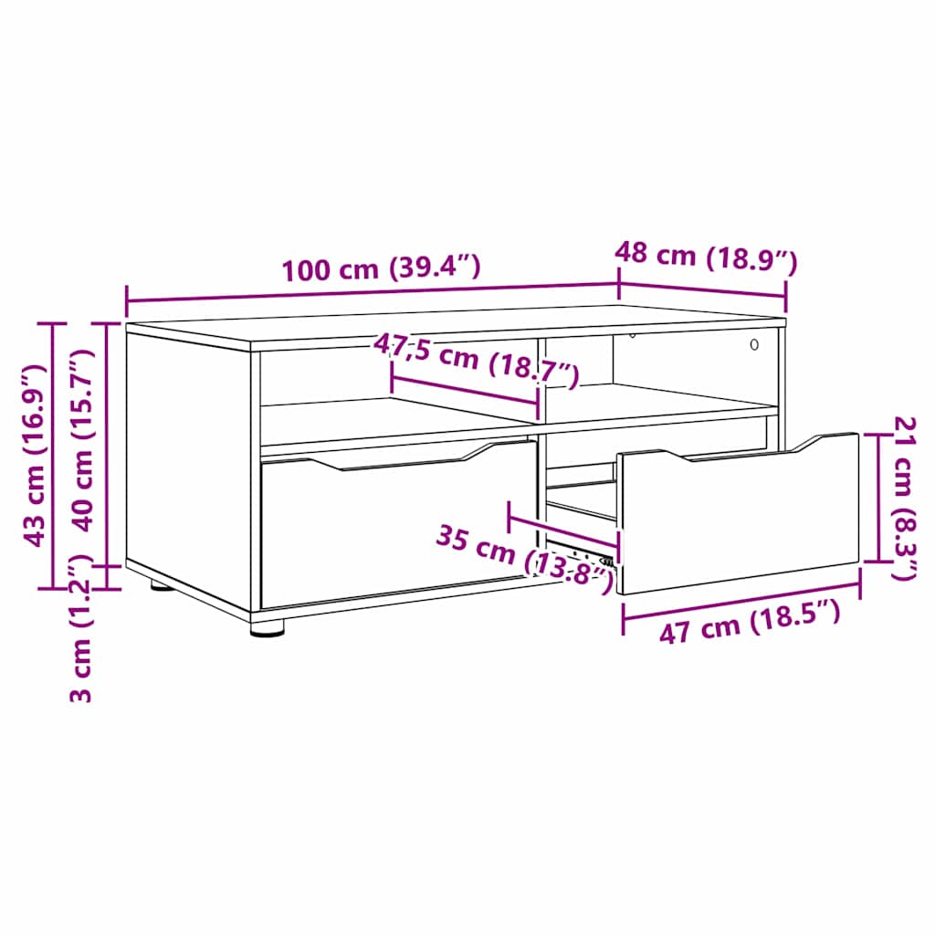 TV-skab med skuffe Beton Grå 100 x 48 x 43 cm Konstrueret træ