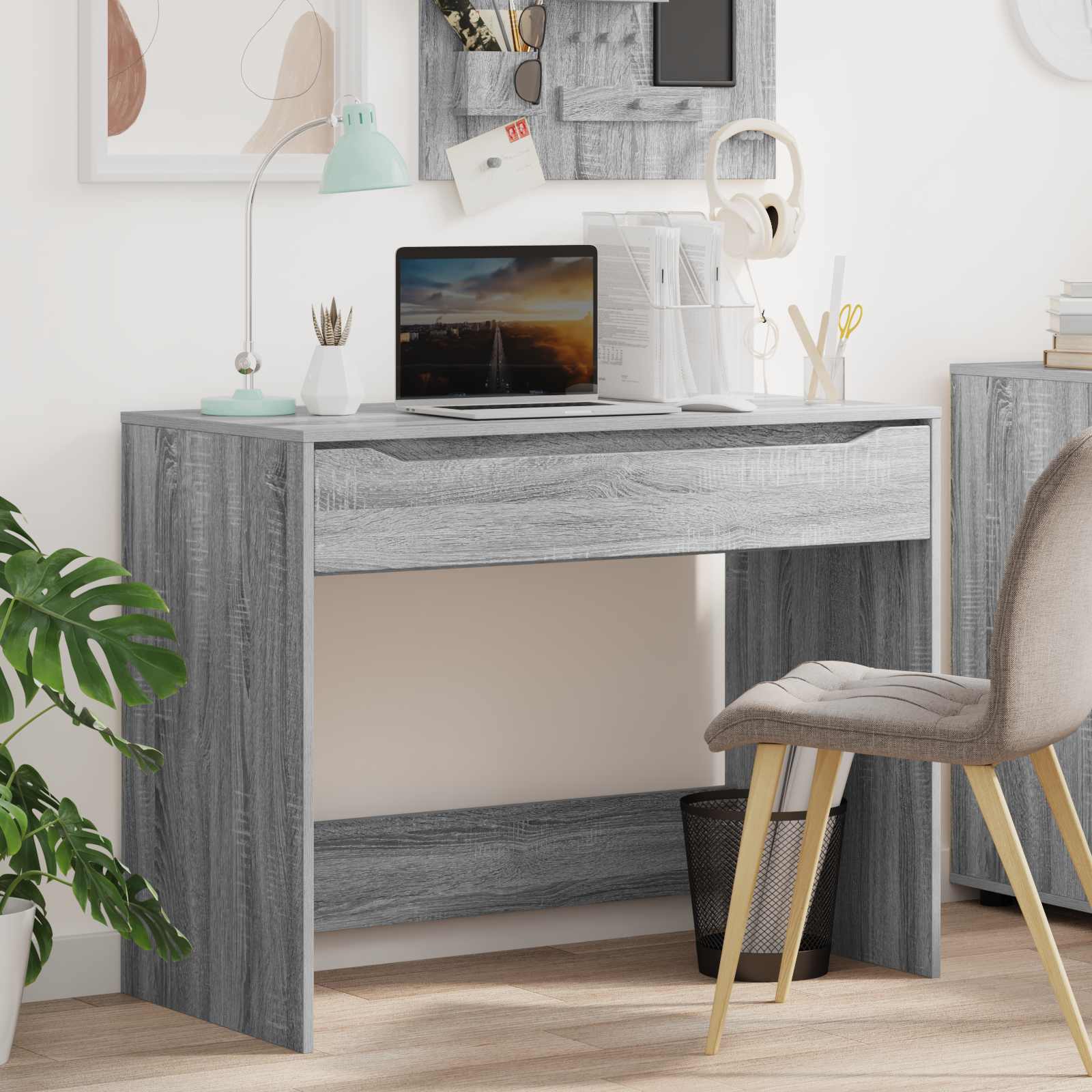 Skrivebord med skuffe - grå sonoma 100 × 50 × 78 cm, konstrueret træ