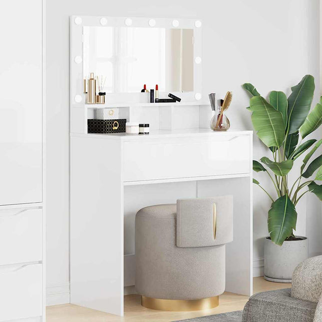 Soveværelsessminkeborde Høj gloss hvid 80 x 39,6 x 135 cm