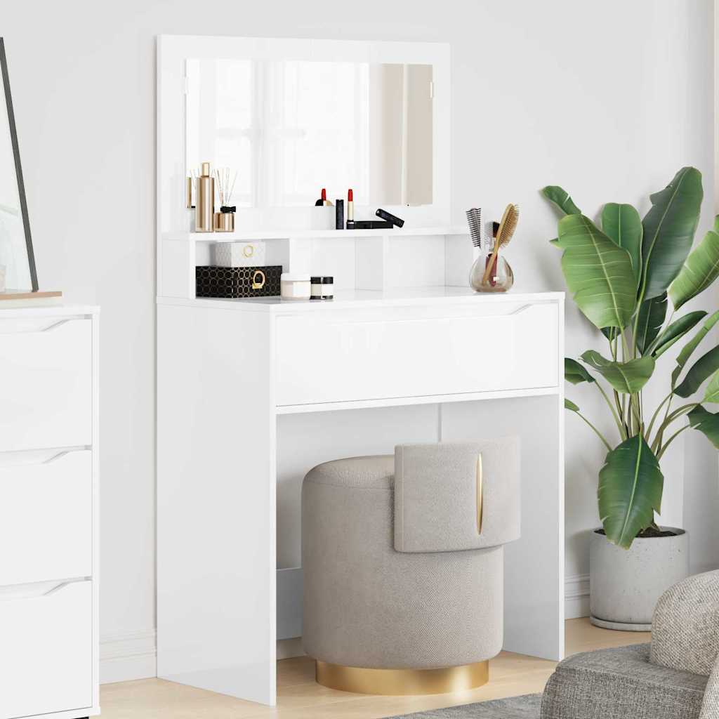 Soveværelsessminkeborde Høj gloss hvid 80 x 39,6 x 135 cm