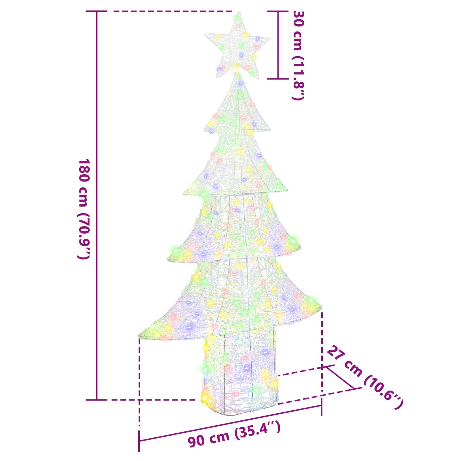 Juletræ med 240 LED'er Flerfarvet 180 cm Akryl
