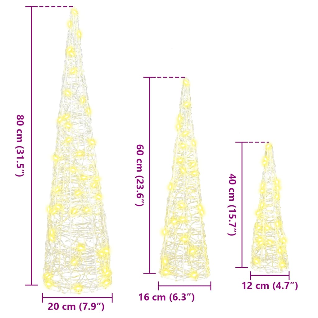 Juletræ med 90 LED'er 3 pcs Varm hvid 20 x 20 x 80 cm Akryl