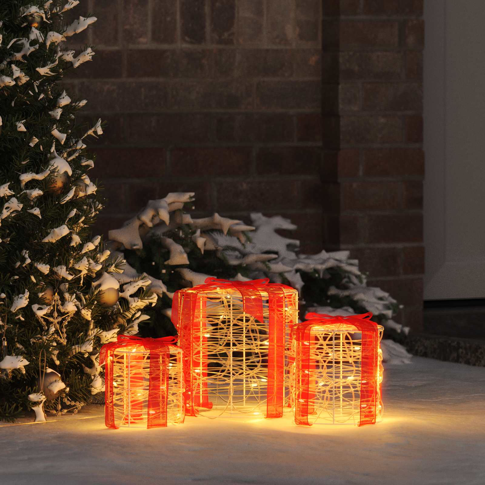 Gaveæske dekoration 3 pcs Varm hvid 20 x 20 x 21 cm Akryl