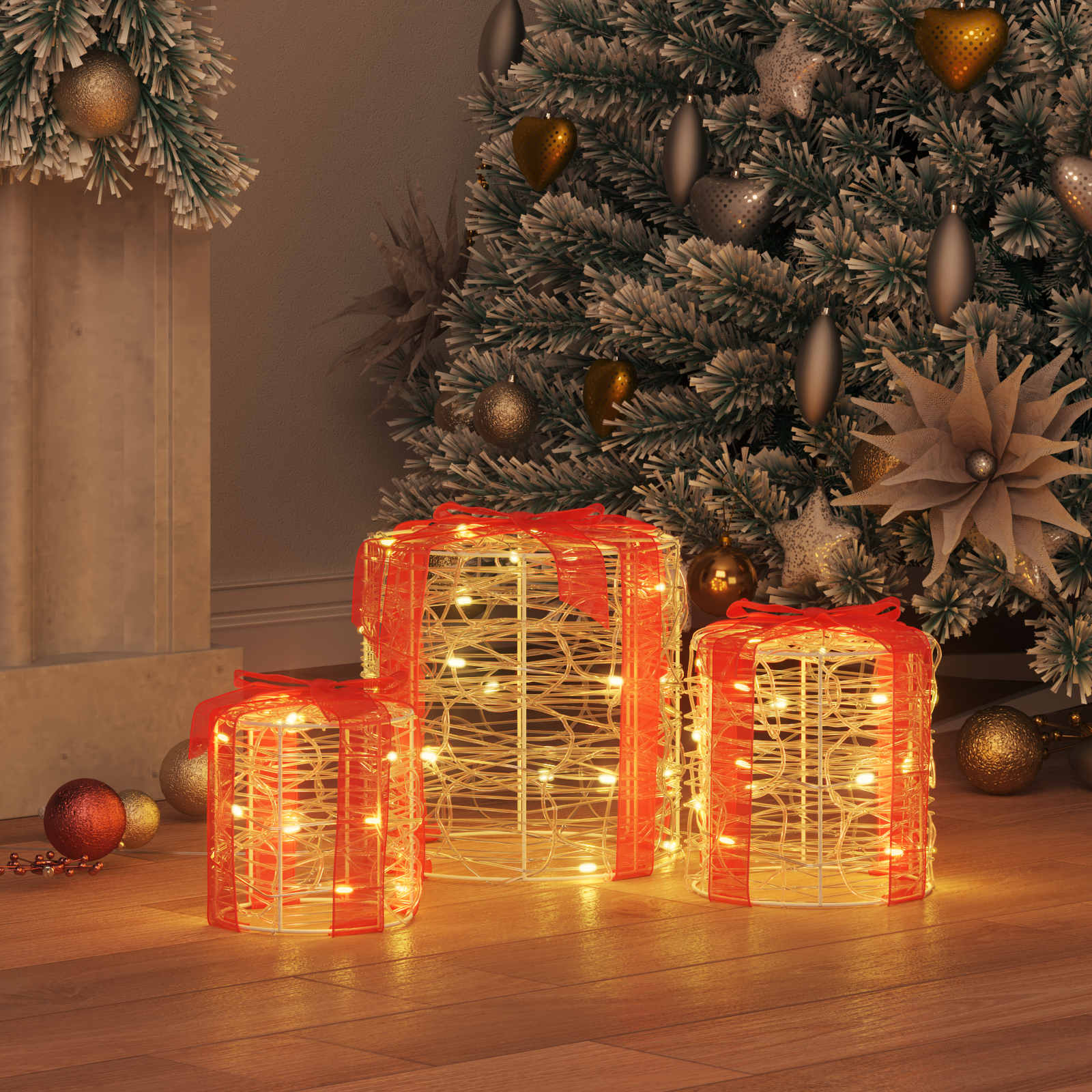 Gaveæske dekoration 3 pcs Varm hvid 20 x 20 x 21 cm Akryl