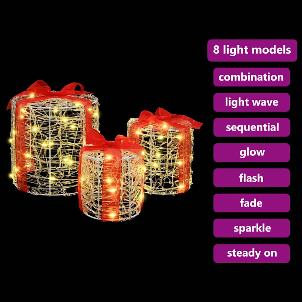 Gaveæske dekoration 3 pcs Varm hvid 20 x 20 x 21 cm Akryl