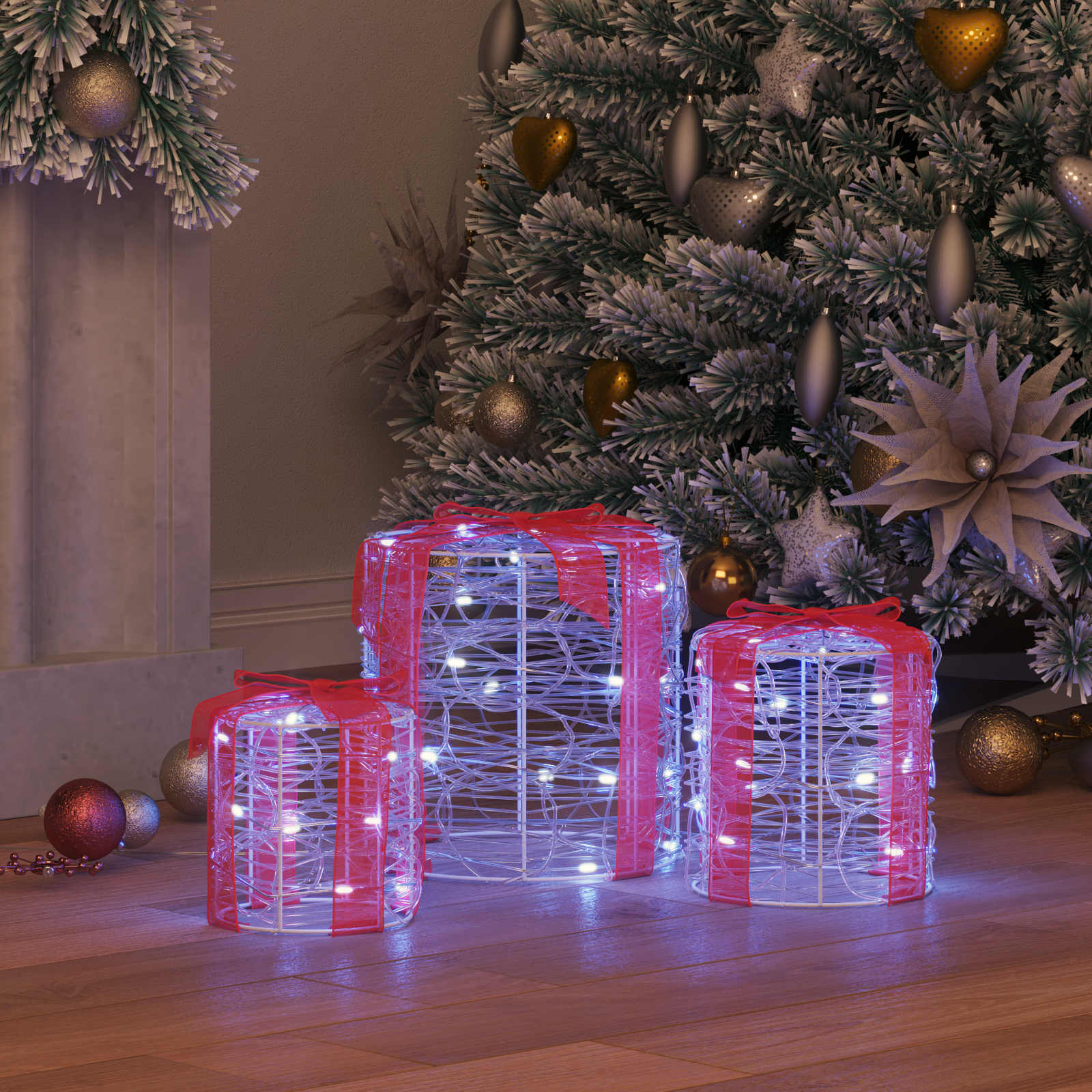 Gaveæske dekoration 3 pcs Kold hvid 20 x 20 x 21 cm Akryl