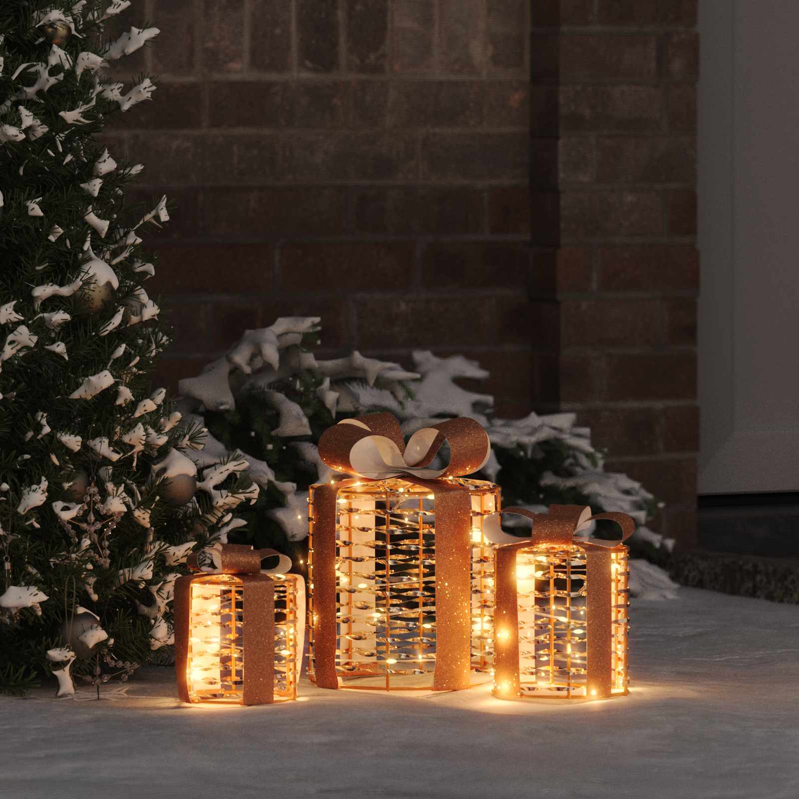 Gaveæske Dekoration 3 pcs Varm hvid 20 x 20 x 20 cm PET
