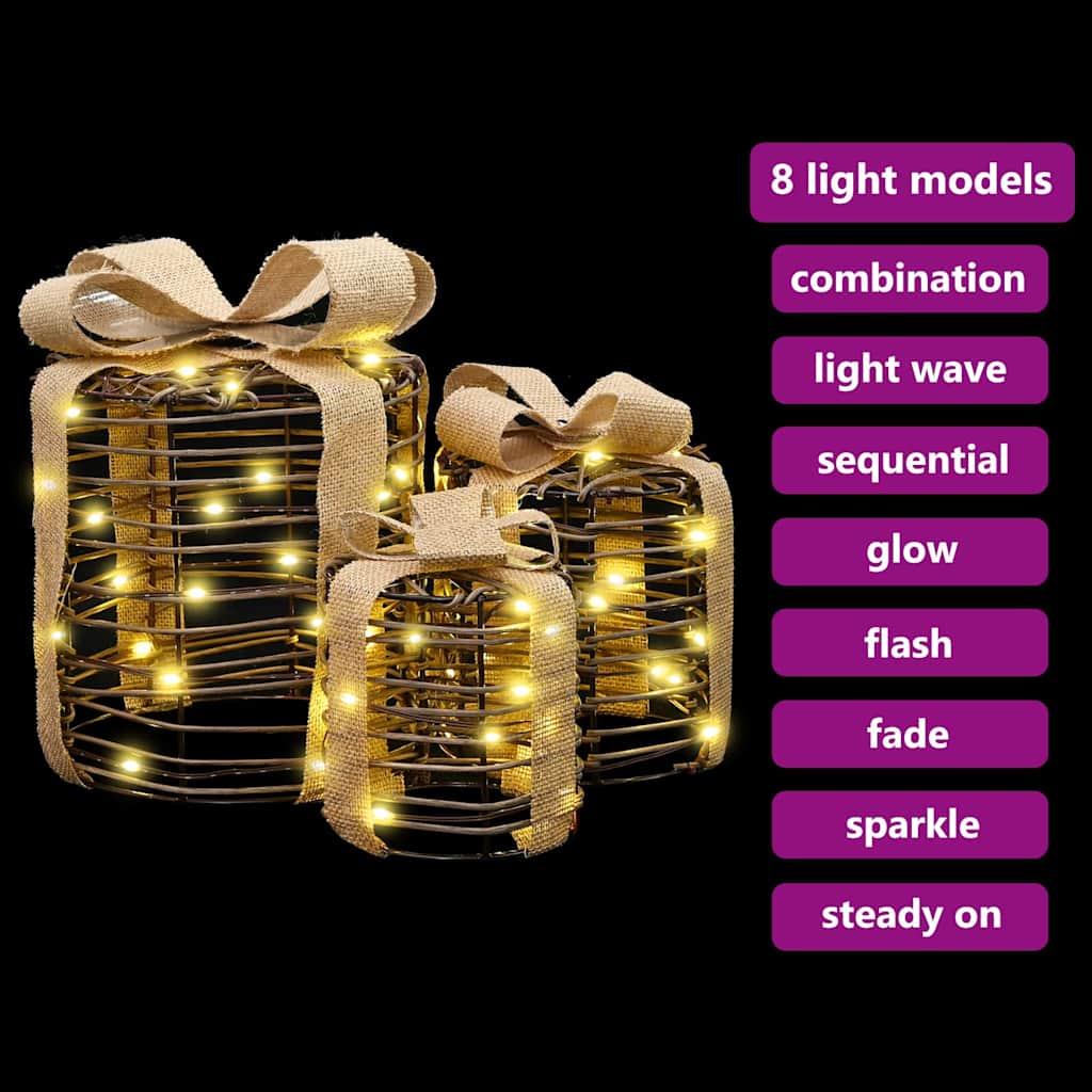 Gaveæske Dekoration 3 pcs Varm hvid 20 x 20 x 20 cm Rattan