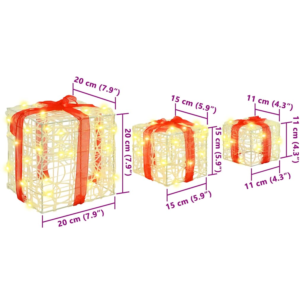 Gaveæske med 60 LED'er 3 pcs Varm hvid 20 x 20 x 20 cm Akryl