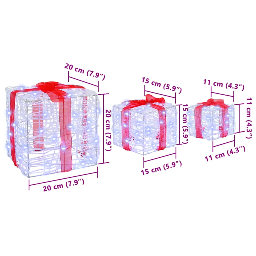 Gaveæske med 60 LED'er 3 pcs Kold hvid 20 x 20 x 20 cm Akryl