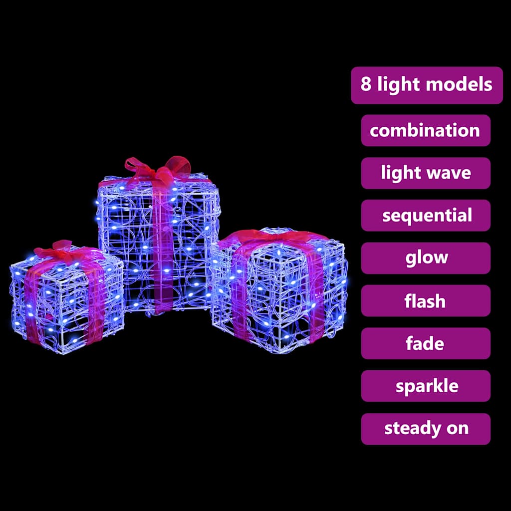 Gaveæske med 60 LED'er 3 pcs Blå 20 x 20 x 20 cm Akryl