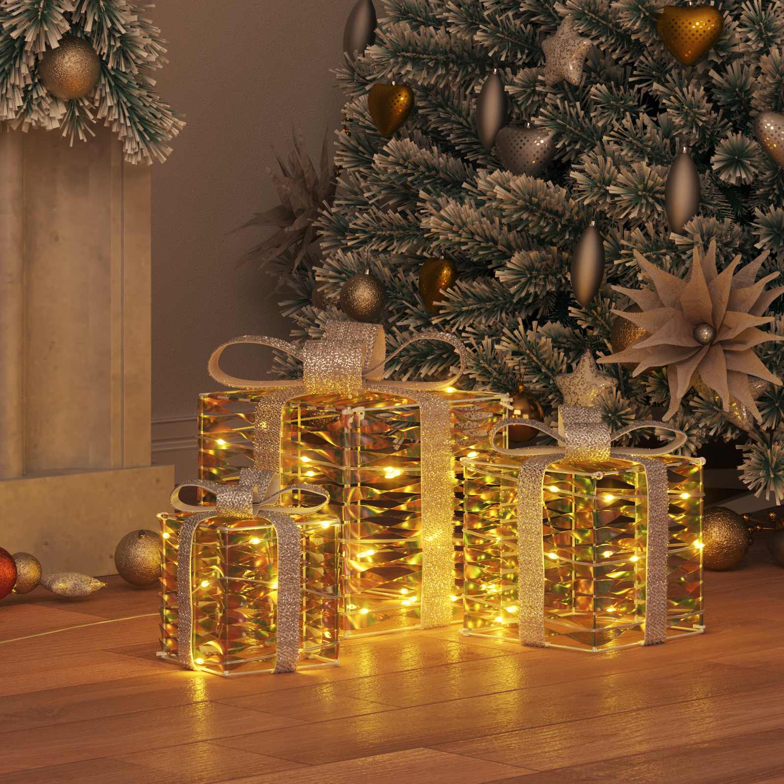 Gaveæske med 60 LED'er 3 pcs Varm hvid 20 x 20 x 20 cm PET