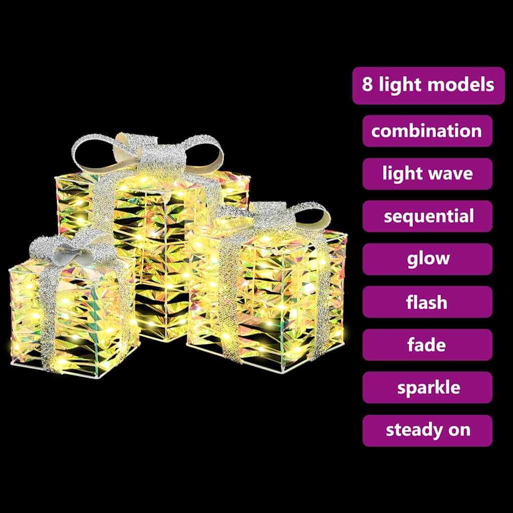 Gaveæske med 60 LED'er 3 pcs Varm hvid 20 x 20 x 20 cm PET