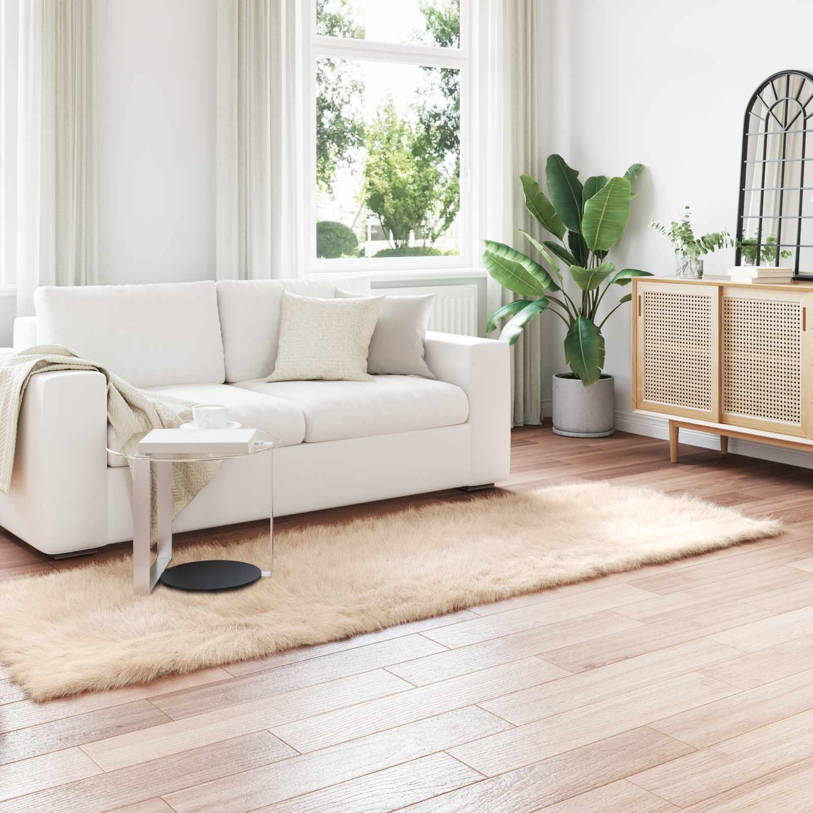 vidaXL TAFALLA - Fuskobbel Lammeskindstæppe - Beige - 80x250 cm