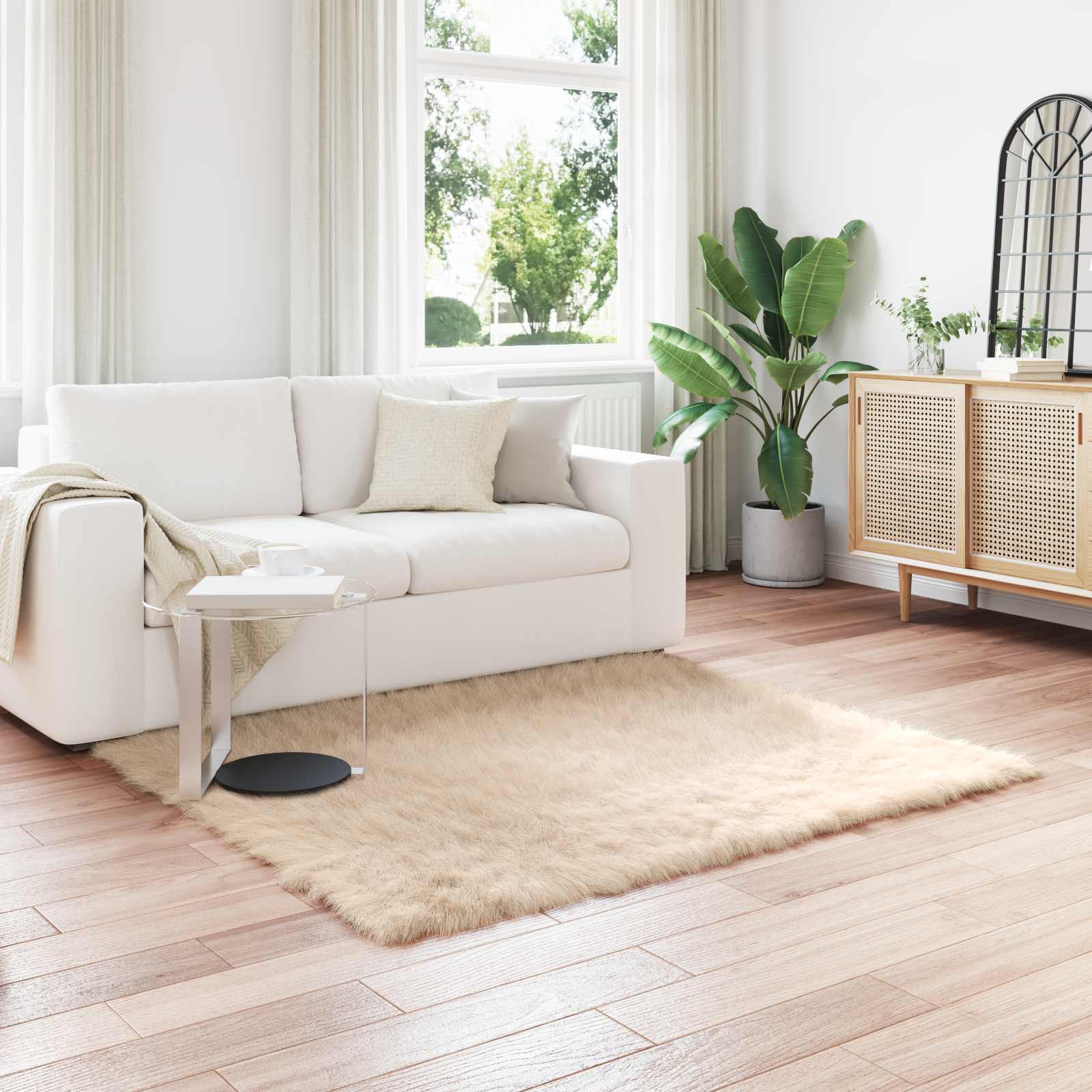 vidaXL TAFALLA - Falsk Lammeskindstæppe - Beige - 160x160 cm