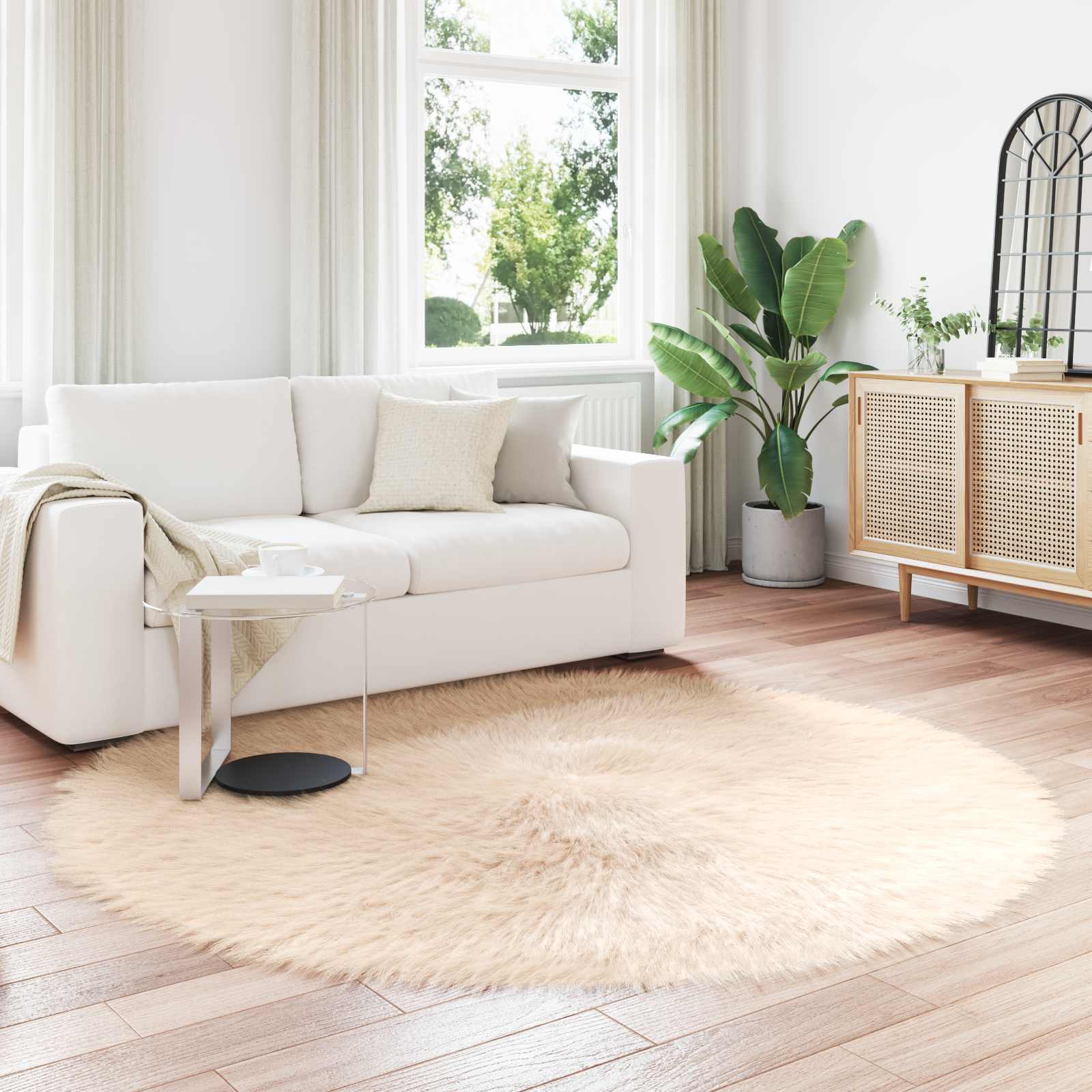 vidaXL Tafalla - Kunstpels Tæppe - Beige - Ø200 cm