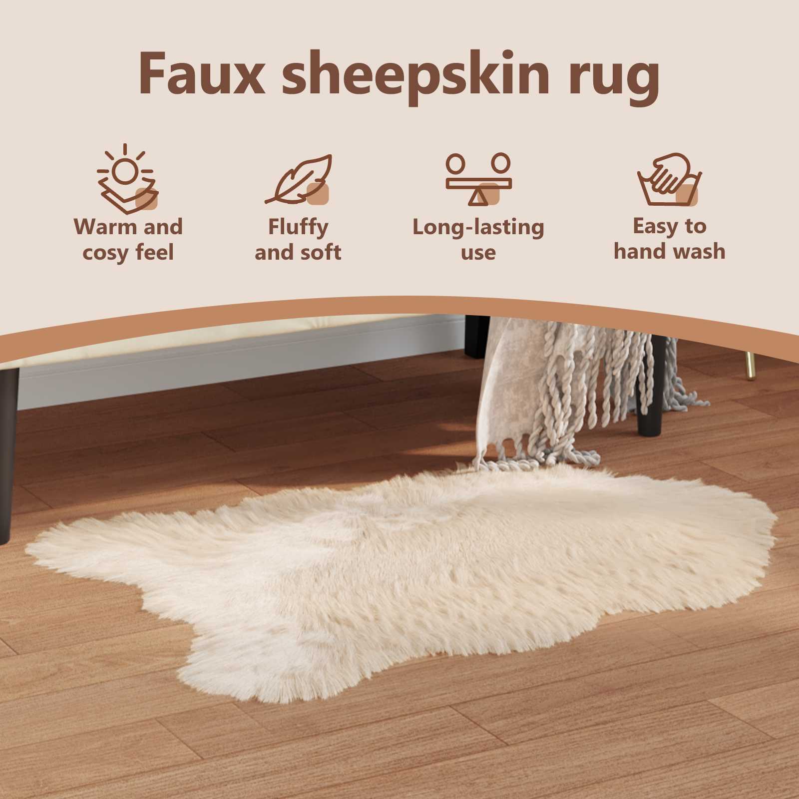 Fuskobbel lammeskindstæppe TAFALLA Beige 60 x 90 cm Polyester