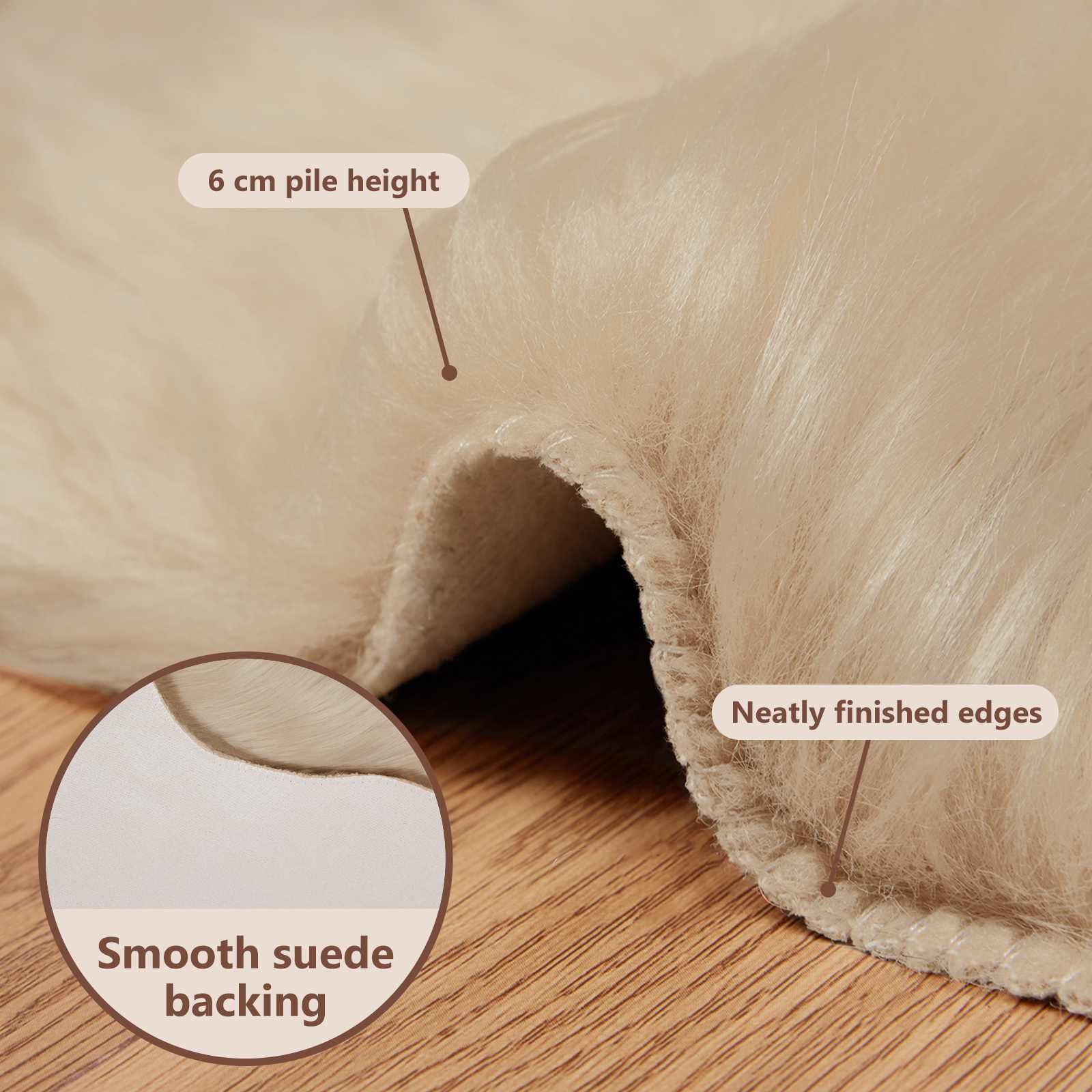 Fuskobbel lammeskindstæppe TAFALLA Beige 60 x 90 cm Polyester