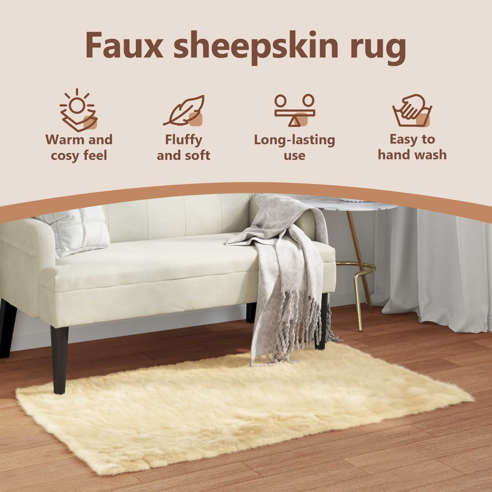Fuskobbel lammeskindstæppe TAFALLA Cremefarvet 60 x 110 cm