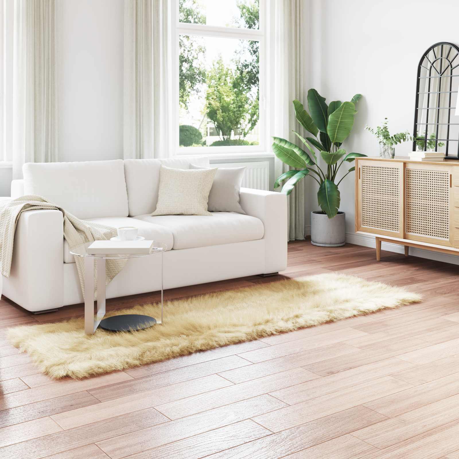 vidaXL TAFALLA - Lammeskindstæppe - Cremefarvet - 80x250 cm
