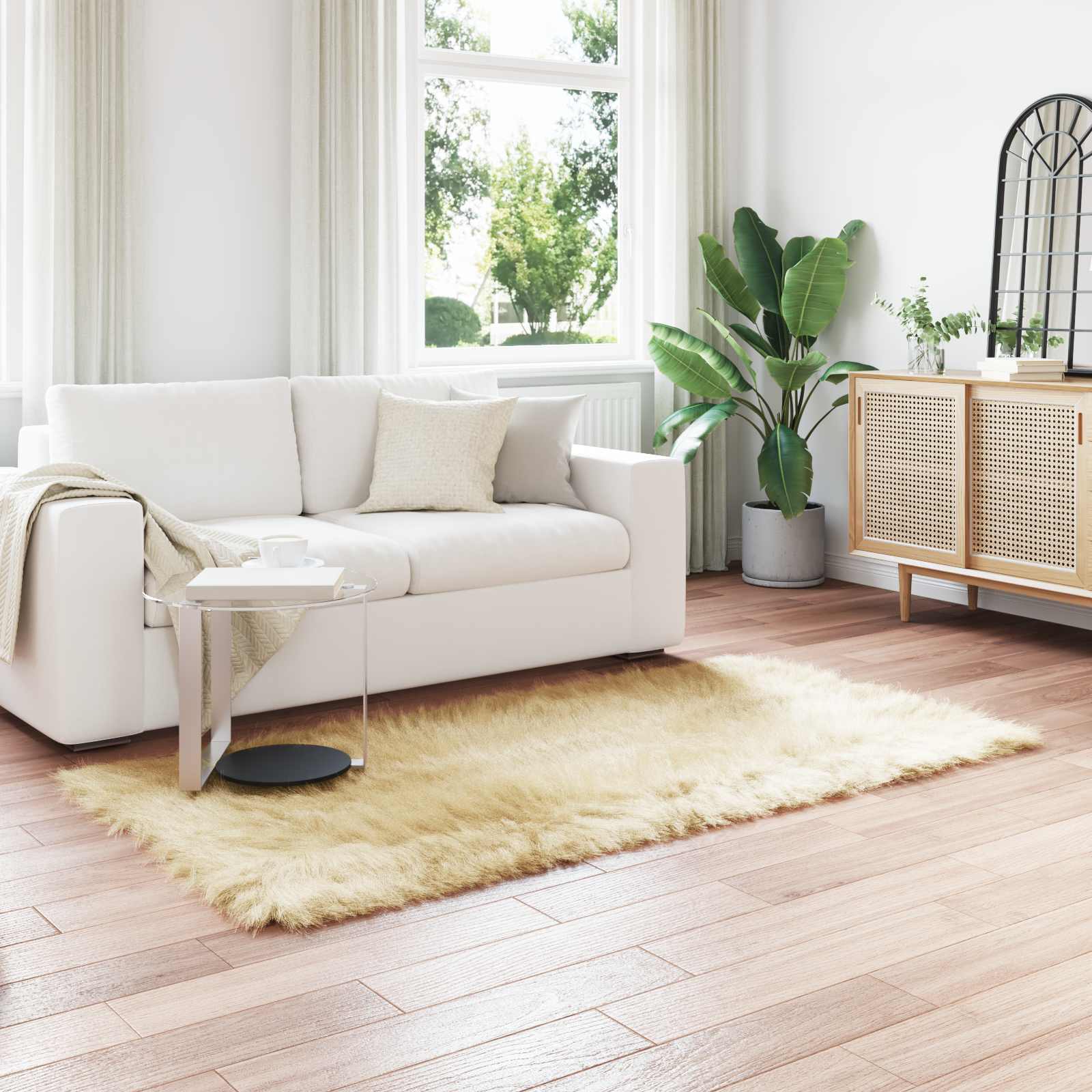 vidaXL TAFALLA - Fuskobbel Lammeskindstæppe - Creme - 100x200 cm