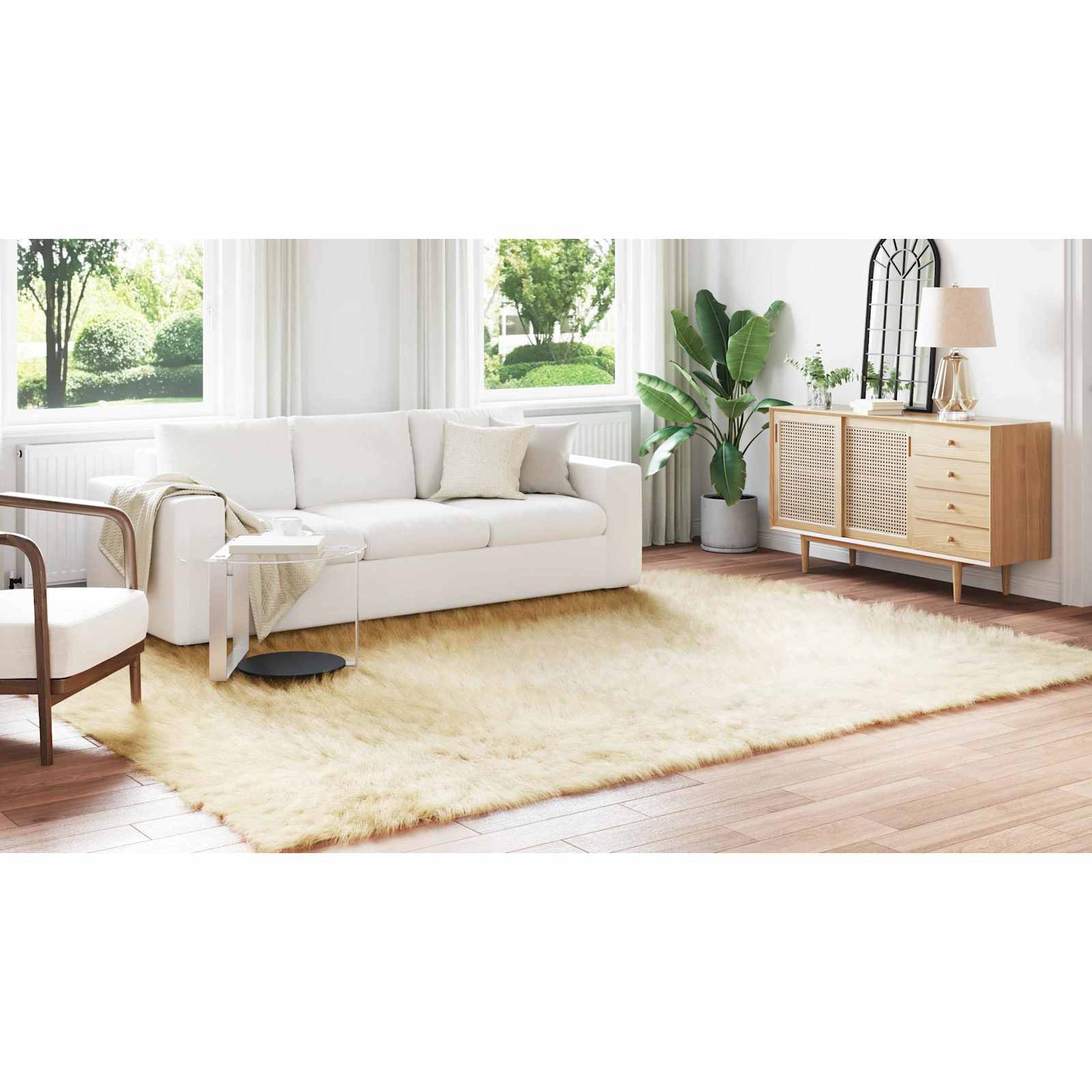 Fuskobbel lammeskindstæppe TAFALLA Cremefarvet 200 x 280 cm