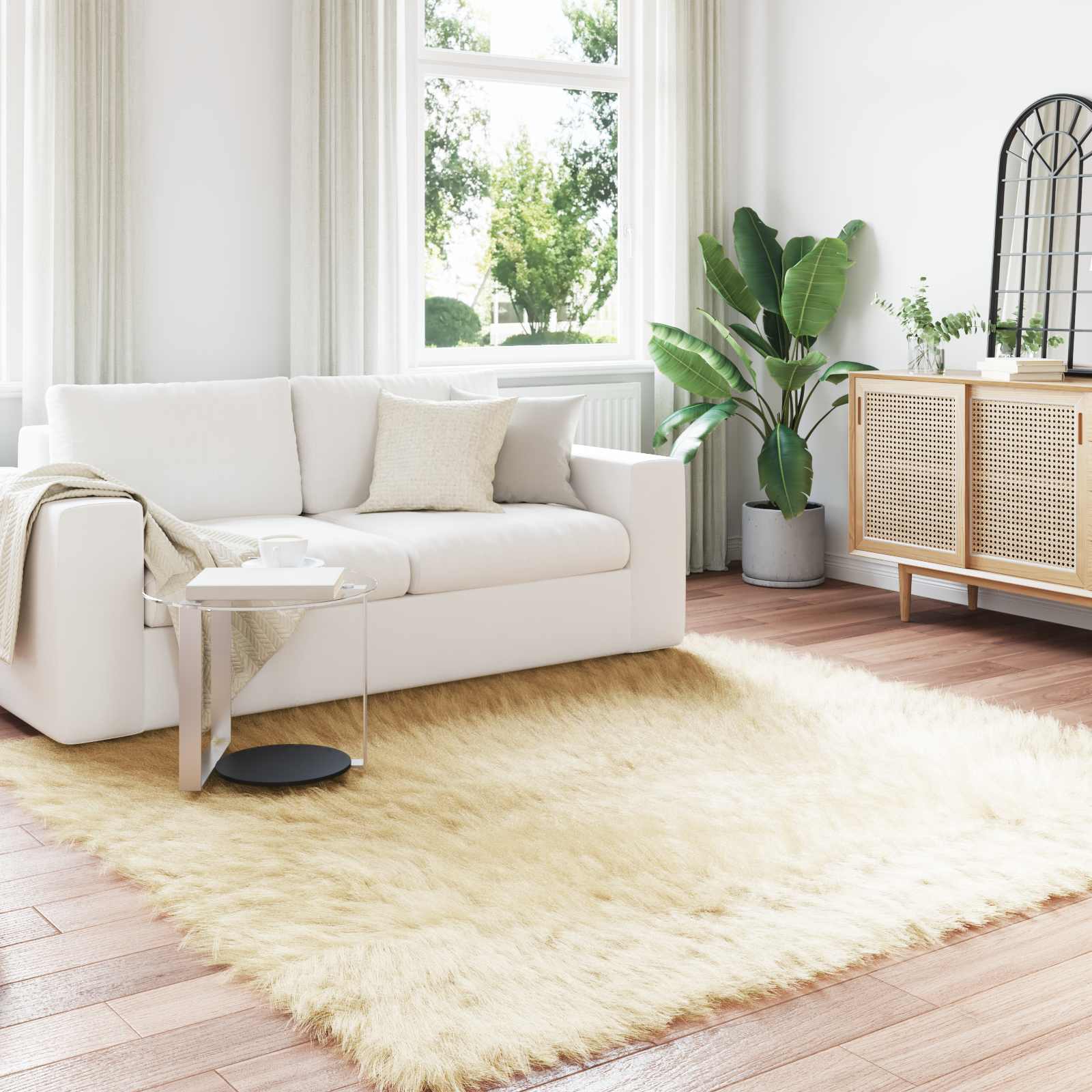 vidaXL TAFALLA - Fuskepels Tæppe - Creme - 240 x 240 cm