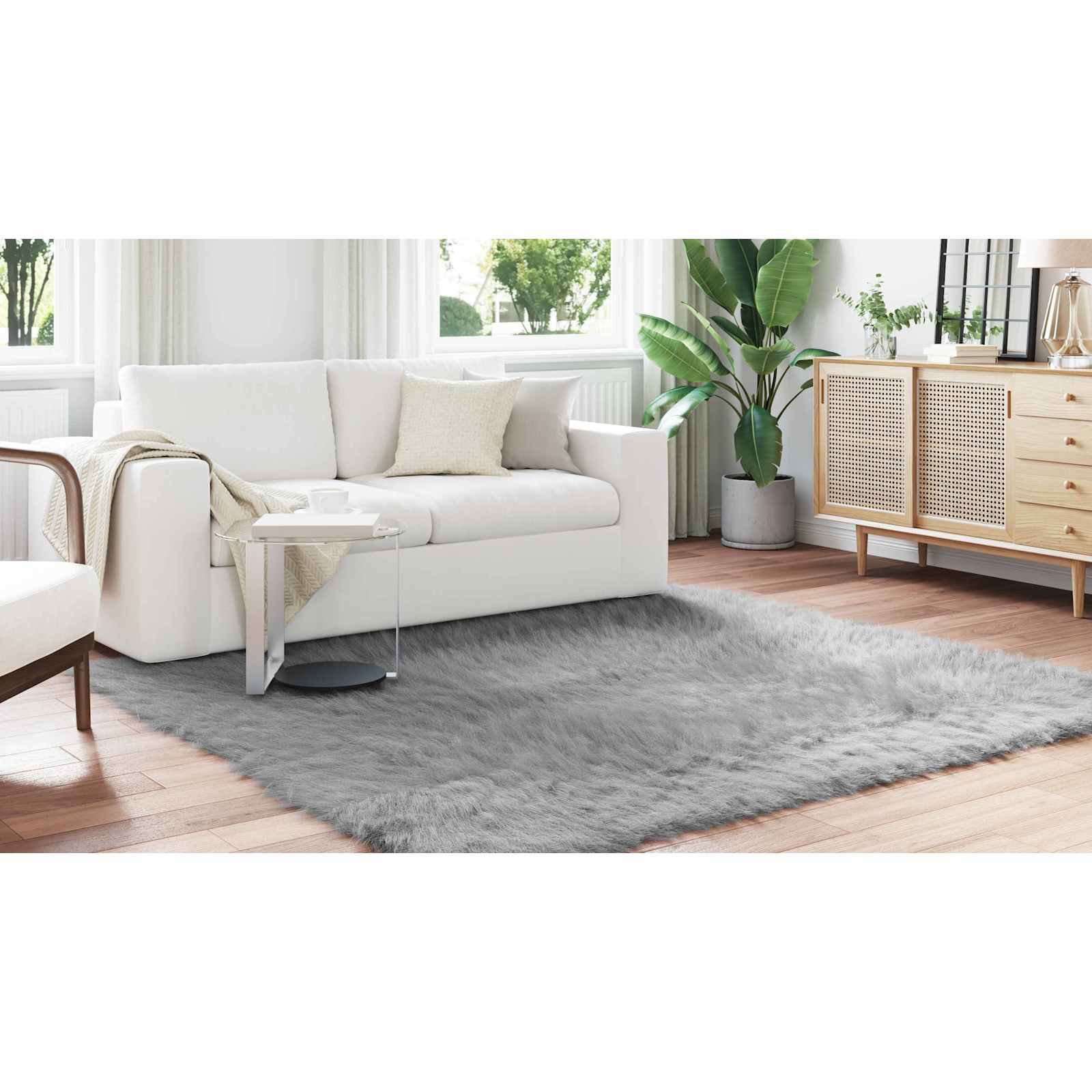 Fuskobbel lammeskindstæppe TAFALLA Grå 240 x 240 cm Polyester