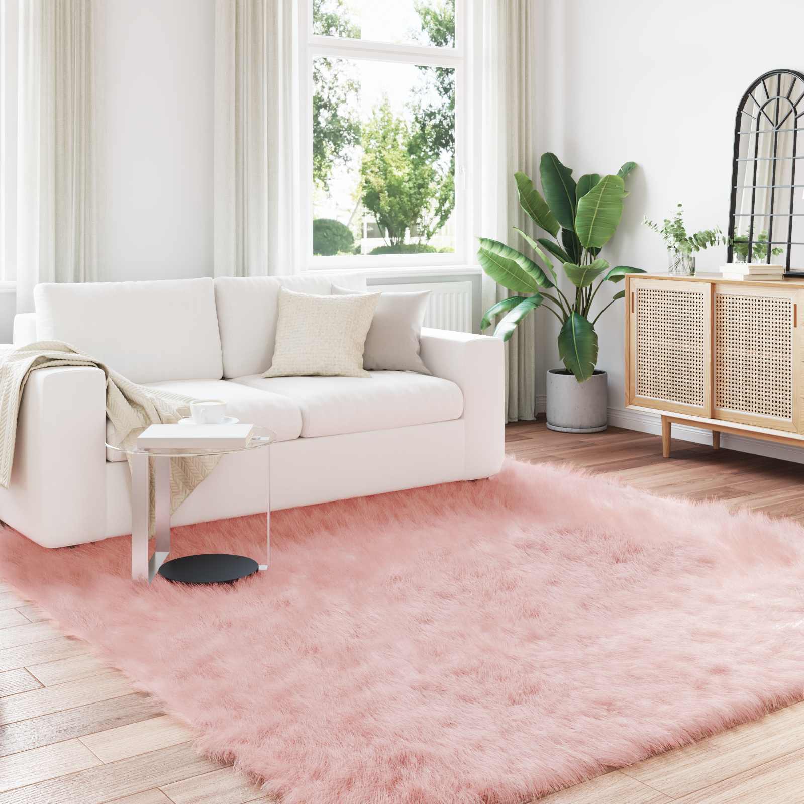 vidaXL TAFALLA - Fuskobbel Lammeskindstæppe - Pink - 200x200 cm