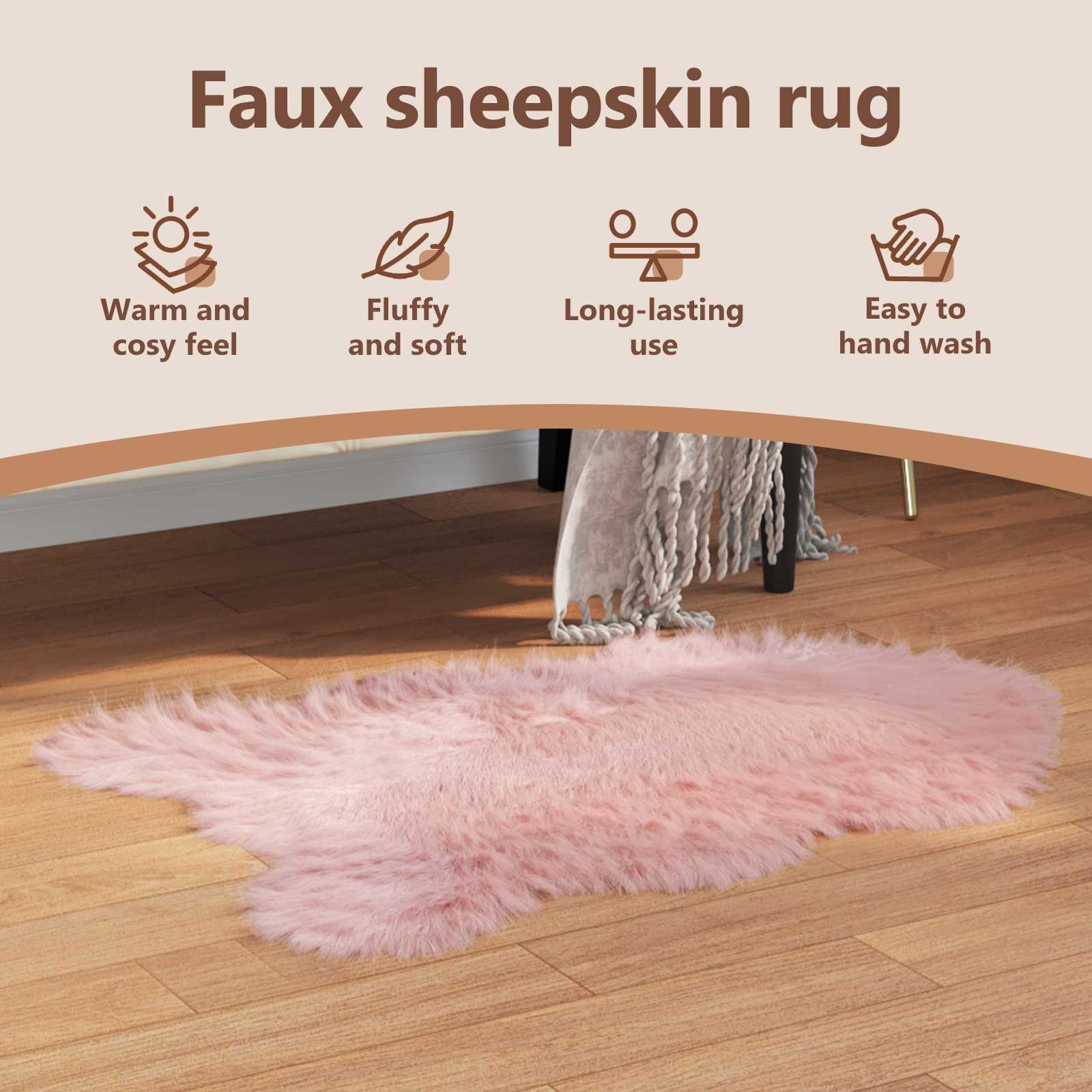 Fuskobbel lammeskindstæppe TAFALLA Lyserød 60 x 90 cm Polyester