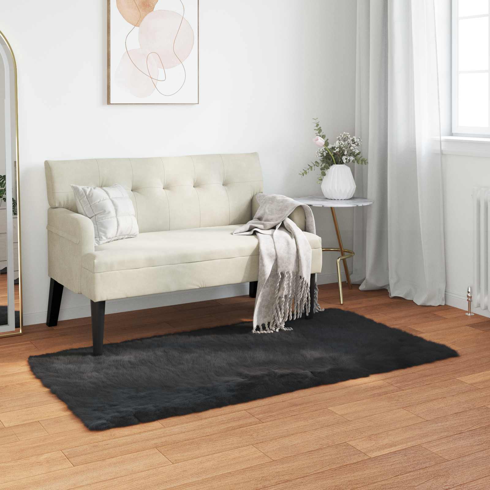 vidaXL TAFALLA - Lammeskindstæppe - Sort - 80x150 cm