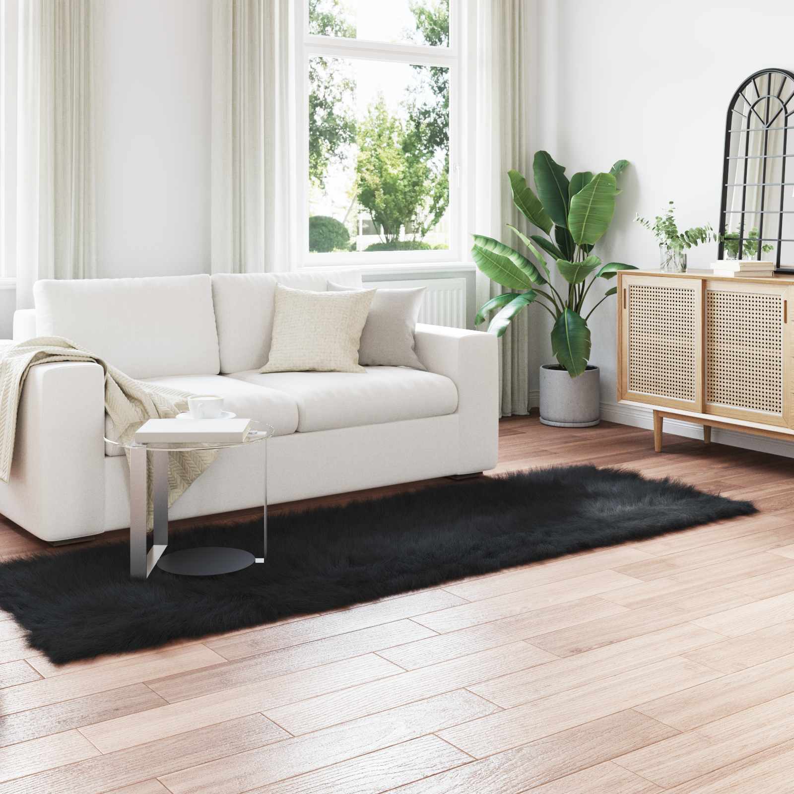vidaXL TAFALLA - Fuskobbel Lammeskindstæppe - Sort - 80 x 250 cm
