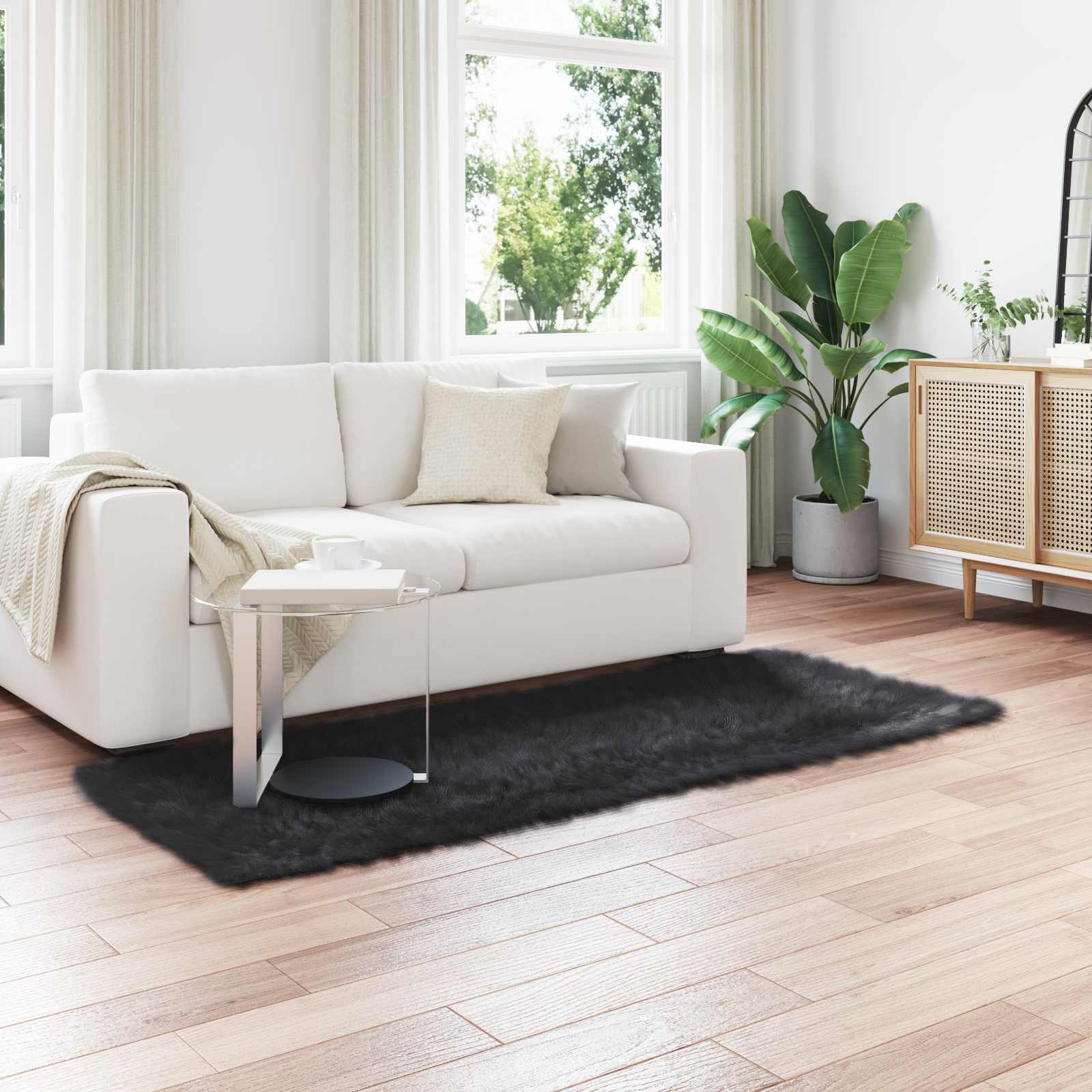 vidaXL TAFALLA - Lammeskindstæppe - Sort - 100x200 cm
