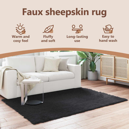 Fuskobbel lammeskindstæppe TAFALLA Sort 140 x 200 cm Polyester