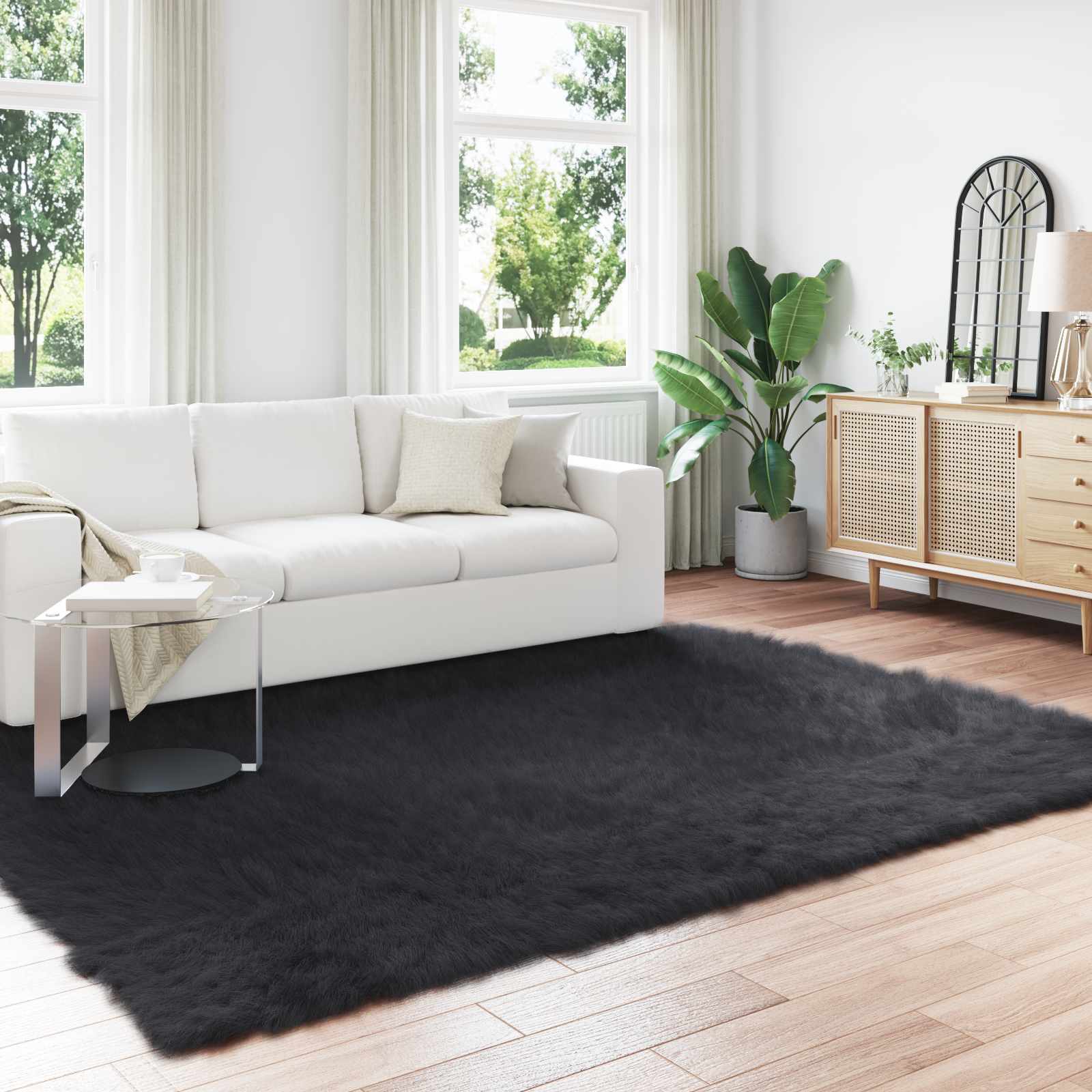 vidaXL TAFALLA - Fuskobbel Lammeskindstæppe - Sort - 200x280 cm
