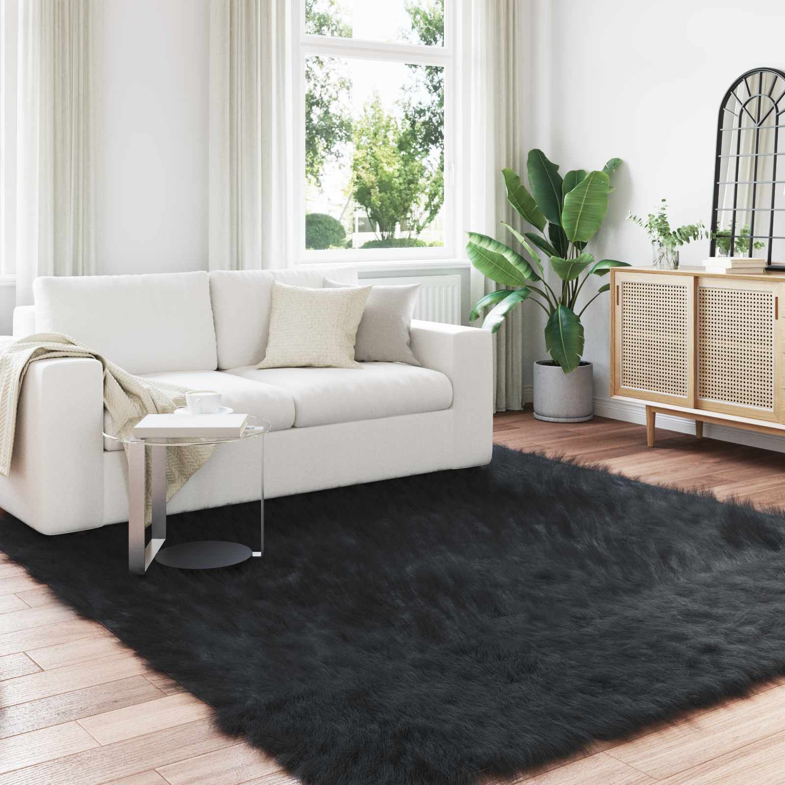 vidaXL TAFALLA - Fuskobbel Lammeskindstæppe - Sort - 200 x 200 cm