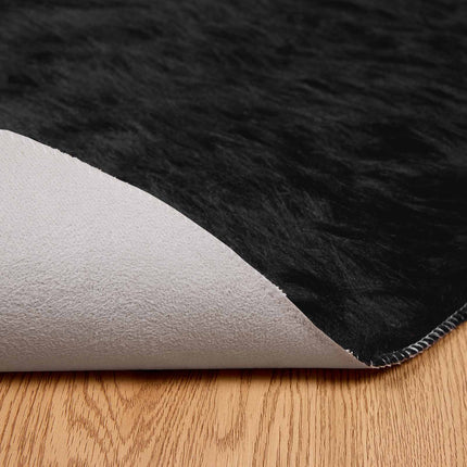 Fuskobbel lammeskindstæppe TAFALLA Sort Ø 80 cm Polyester