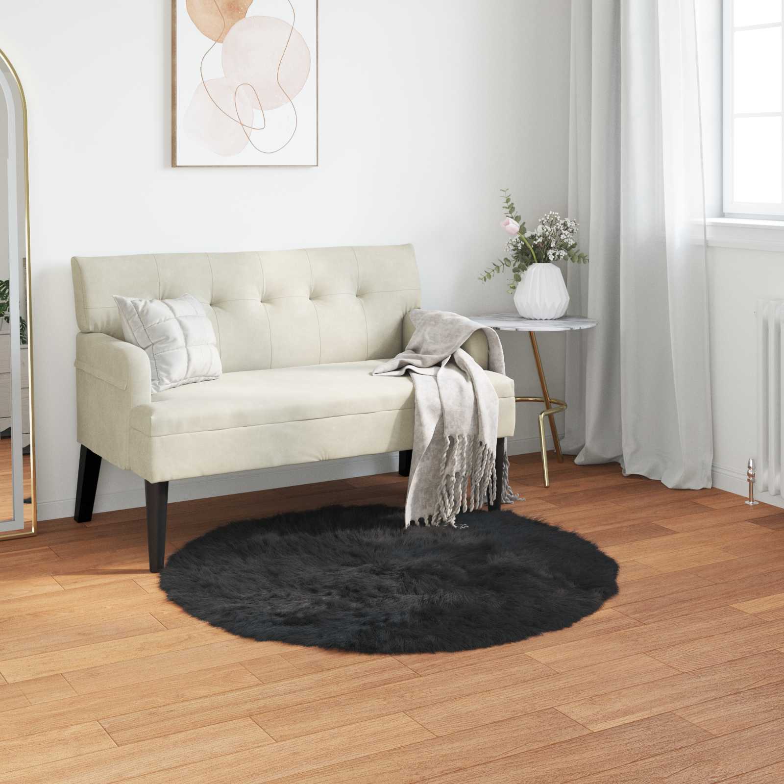 vidaXL Tafalla - Fuskobbel Lammeskindstæppe - Sort - 120 x 120 cm