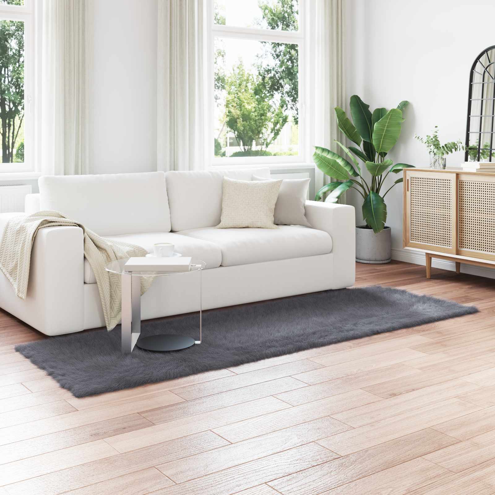 vidaXL TAFALLA - Fuskobbel Lammeskindstæppe - Antracit - 80 x 250 cm