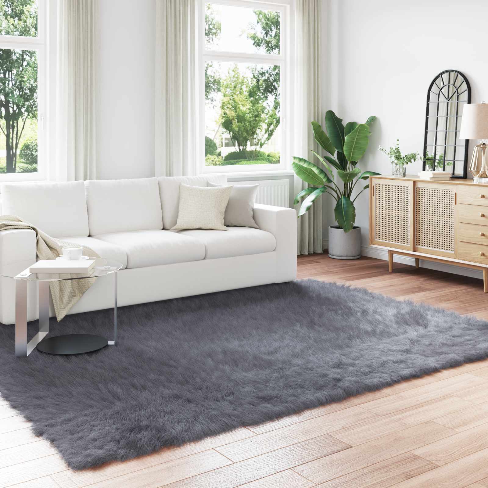 vidaXL Tafalla - Lammeskindstæppe - Antracit - 200 x 280 cm