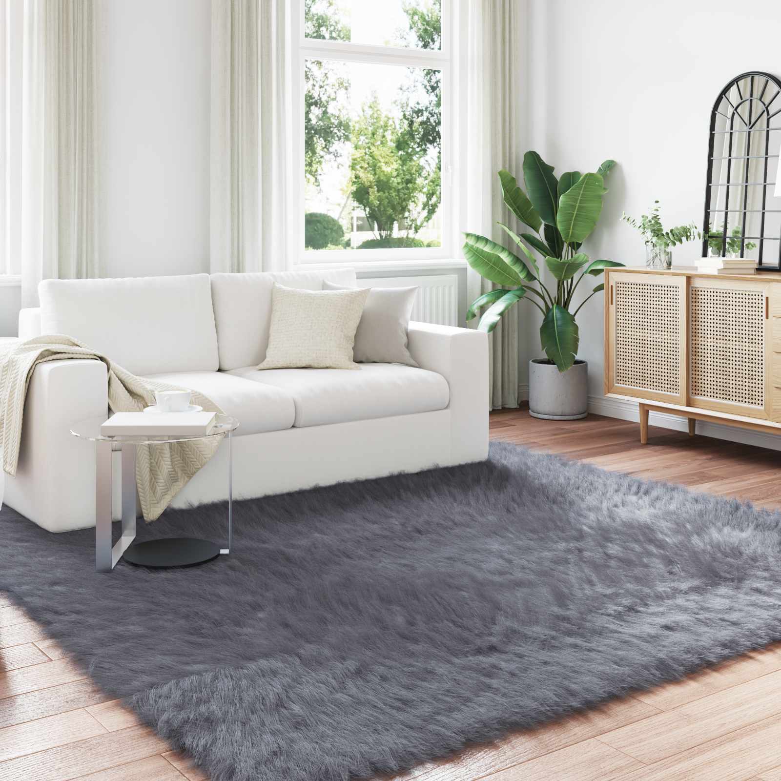 vidaXL TAFALLA - Faux Lammeskindstæppe - Antracit - 200 x 200 cm