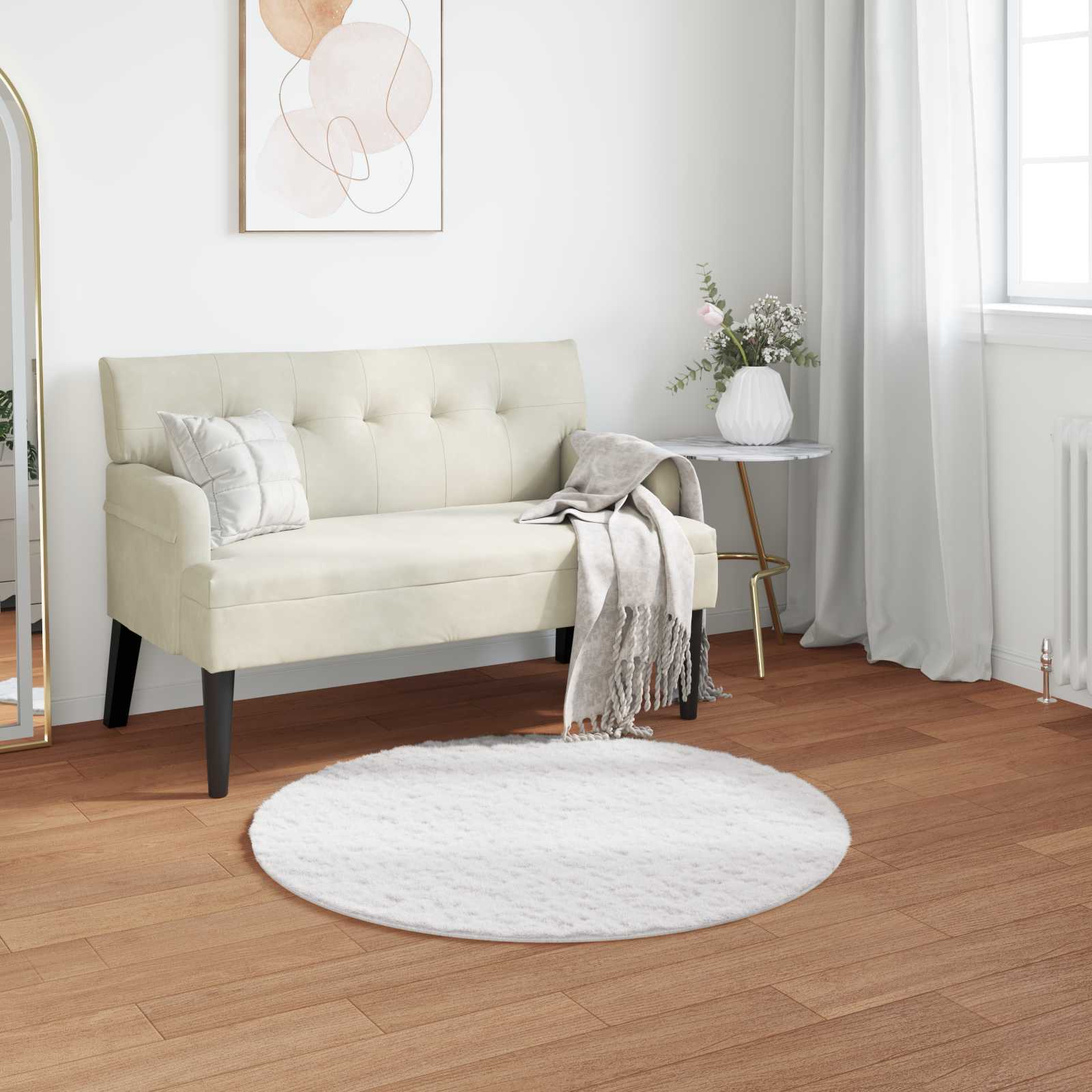 Faux Kanin Pels Tæppe Olite Hvid ø 100 Cm Polyester - Vidaxl
