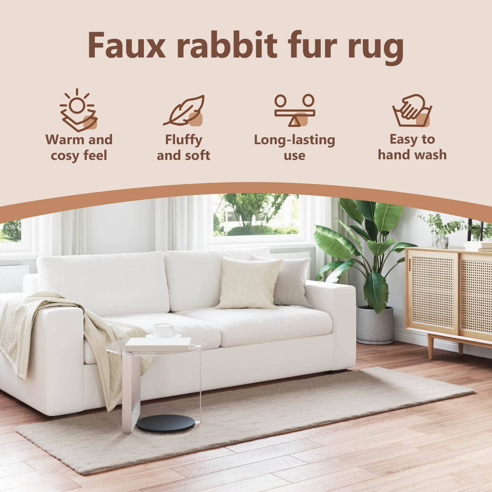 Skridsikker tæppe af kunstig kaninpels OLITE Beige 80 x 250 cm